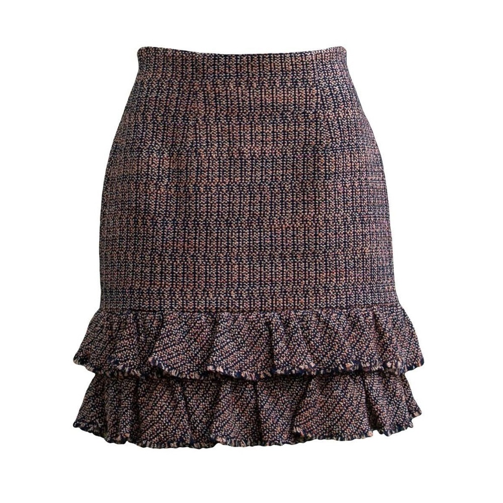 Rebeca Taylor Tweed Textured Ruffle Mini Skirt in Navy and Pink - Size 10